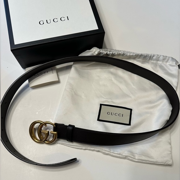 Gucci Men’s GG Marmont Leather Belt with shiny Buckle Brown - Picture 3 of 3